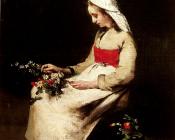 A Girl Arranging A Vase Of Flowers - 西奥多·奥古斯汀·立波特